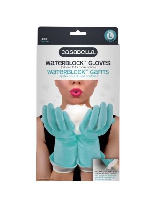 Casabella Premium Waterblock Cleaning Gloves, 1 Pair, Blue, Large