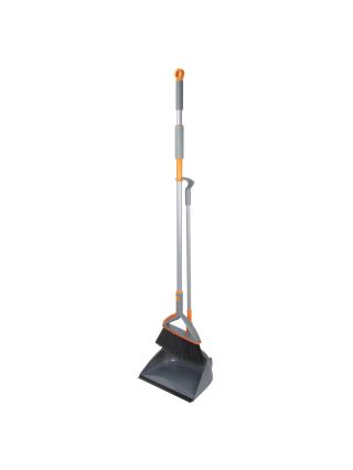 Casabella Quick 'n Easy Upright Broom and Dustpan Set, Gray/Orange