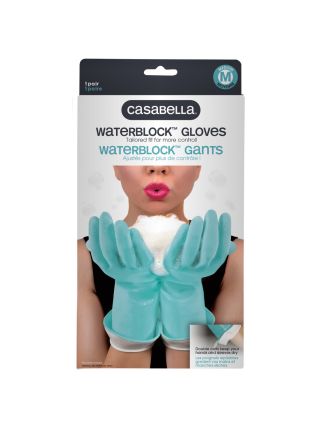 Casabella Premium Waterblock Cleaning Gloves, 1 Pair, Blue, Medium